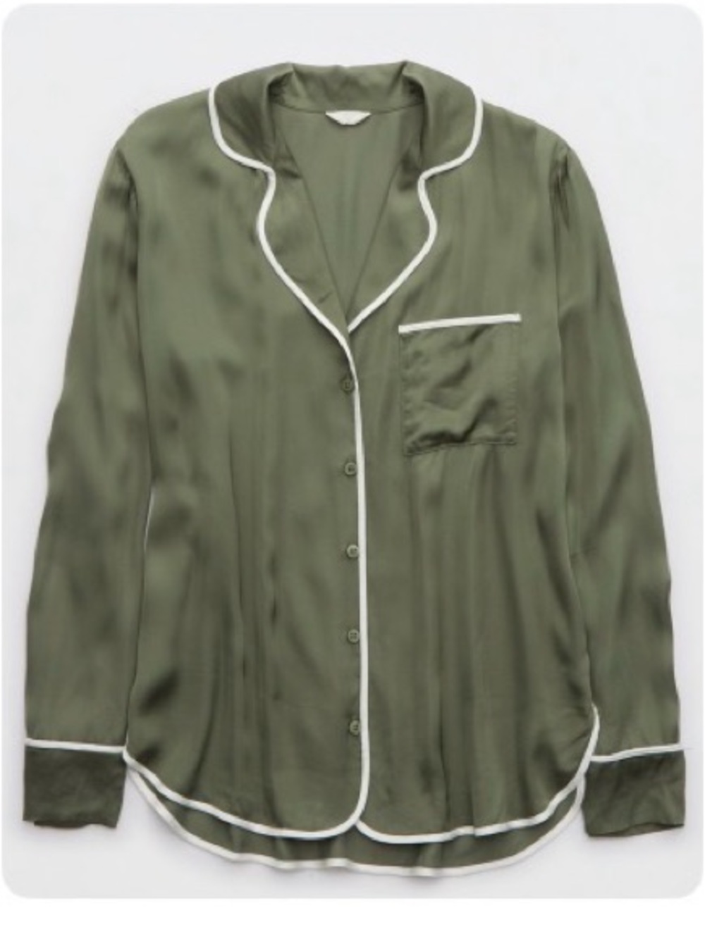 AERIE Olive Green Button-Up Top with White Trim